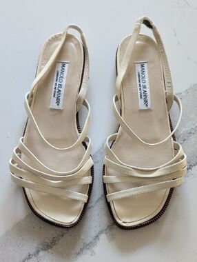 Manolo Blahnik Cream Leather Multi-Strap Slingback Sandals 38